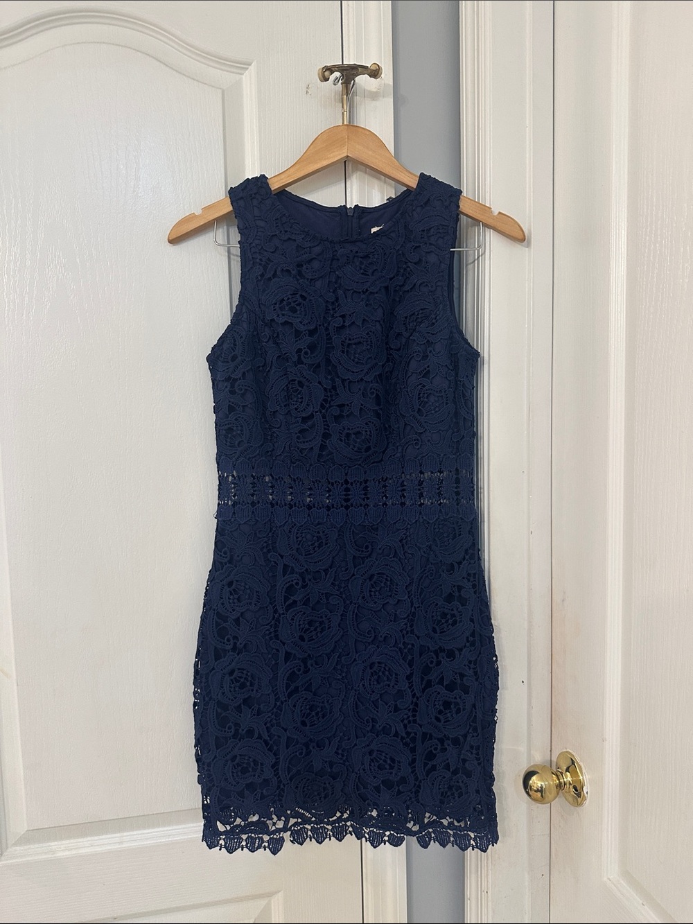 Just Me Navy Floral Lace Sleeveless Mini Dress - Picture 2 of 6